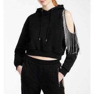 AREA black crystal fringe shoulder hoodie